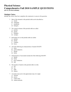 Physical Science Comprehensive Fall 2010 SAMPLE QUESTIONS