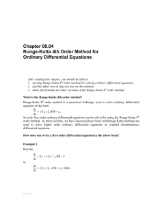 Runge-Kutta 4th Order Method for Ordinary