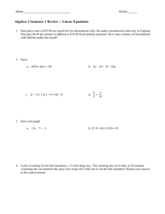 Algebra 2 Semester 1 Review -- Linear Equations