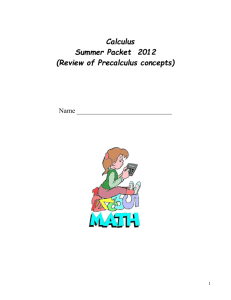 Summer Preparation for Calculus