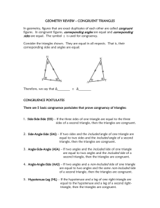 GEOMETRY REVIEW – CONGRUENT TRIANGLES