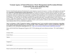 Waste reduction plans - Vermont Agency of Natural Resources