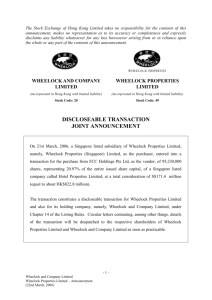V Discloseable Transaction - Wheelock and Company Limited