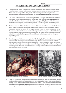 UK TOPIC #4 : 19th CENTURY HISTORY