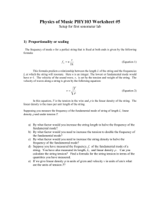 Physics of Music PHY103 Worksheet #5 Setup for first sonometer