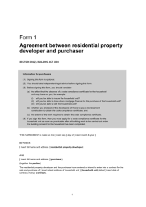 Agreement between residential property developer and purchaser