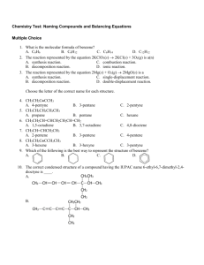 Chemistry Test: Naming Compounds and Balancing Equations