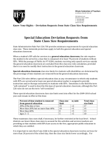 Special Education Deviation Requests from State Class Size