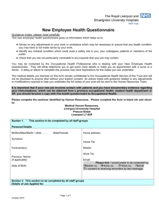 Occupational Health Questionnaire which can be found here