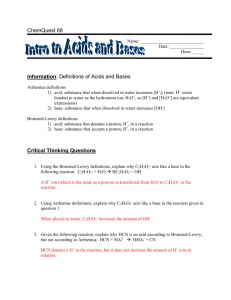 Information: Definitions of Acids and Bases