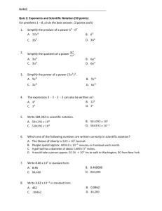 Quiz 2 - Exponents and Scientific Notation
