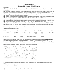 Honors Analysis Section 6.2: Special Right Triangles