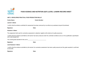 food science and nutrition (qcf) (level 3) mark record sheet