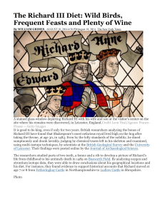 The Richard III Diet: Wild Birds, Frequent Feasts and - School-One