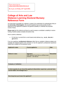Distance Learning PhD Bursary Reference Form