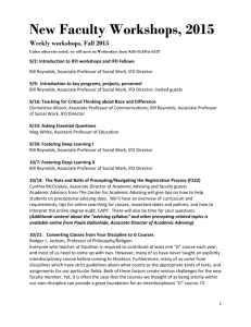 New Faculty Workshops, 2015 Weekly workshops, Fall 2015