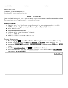 Unit 4 Personal Essay and Rubric / Microsoft Word Document
