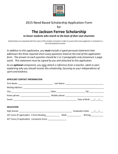 2015 Ferree Need Based Scholarship Application Form