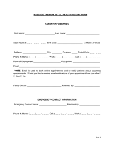 MASSAGE THERAPY INITIAL HEALTH HISTORY FORM PATIENT