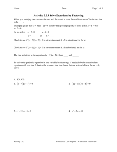 Activity 2.2.3 Solve Equations by Factoring