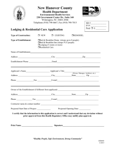 Lodging Residential Care Application - Health Department
