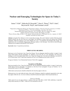 Nuclear and Emerging Technologies for Space in Today`s Society
