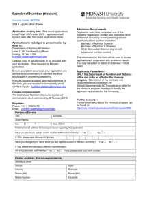 Bachelor of Nutrition (Honours) 2016 application form