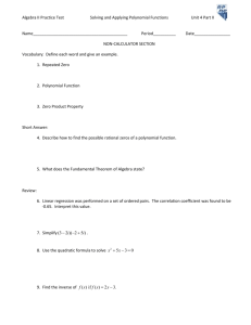 Algebra II Practice TestSolving and Applying Polynomial Functions