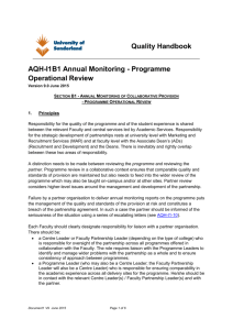 AQH-I1B1 Annual Monitoring - Programme Operational