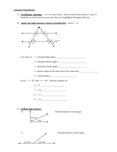 Geometry Final Review Terminology matching – 1 to 1 (no extra