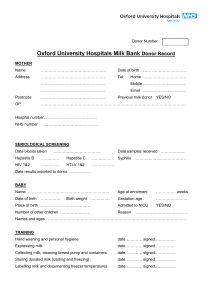 Human Milk Bank Donor Record - registration form / questionnaire