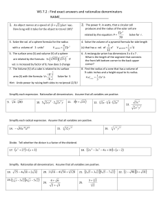 WS 7.2 : Find exact answers and rationalize denominators