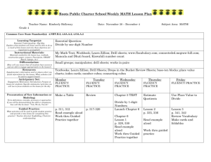 Roots Public Charter School Weekly MATH Lesson Plan Teacher
