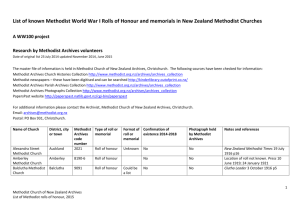 List of known Methodist World War I Rolls of Honour and memorials
