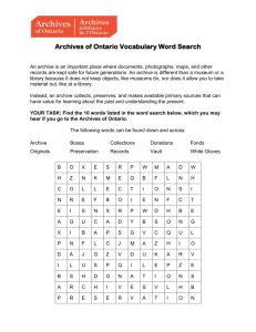 Archives of Ontario Vocabulary Word Search