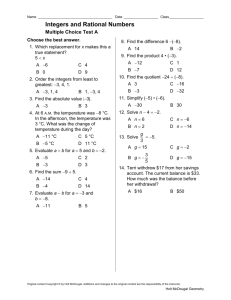 Integers and Rational Numbers Free Response Test B