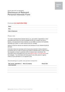 Disclosure of Relevant Personal Interests - CoI form