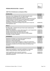 PERSON SPECIFICATION – Grade III JOB TITLE: HE Admissions
