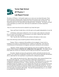Pre-AP Physics Lab Report Format