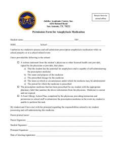 Permission form for Anaphylaxis Medication