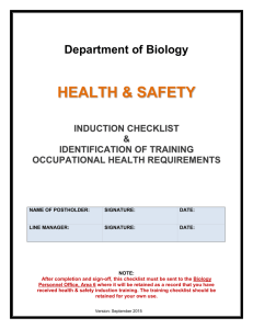 Staff (and visitors) H&S induction checklist