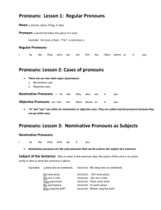 Pronouns: Lesson 1: Regular Pronouns