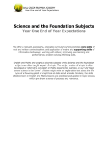 Science and the Foundation Subjects Year One End of Year