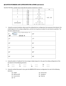 Quantum Numbers and Lewis Dots for Atoms worksheet