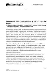 Continental Celebrates Opening of its 2 nd Plant in Wuhu