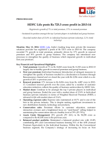 HDFC Life posts Rs 725.3 crore profit in 2013-14
