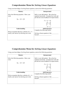 Comprehension Menu for Solving Linear Equation1