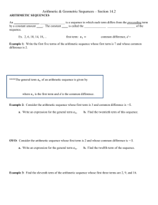 Arithmetic & Geometric Sequences – Section 14.2 ARITHMETIC