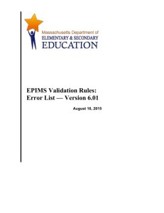 EPIMS Error List V. 6.01 - Massachusetts Department of Education