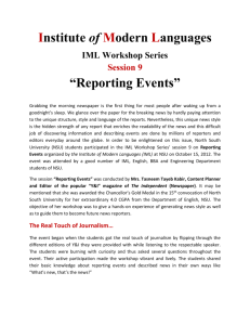 IML Workshop Series event on Reporting Events at NSU
